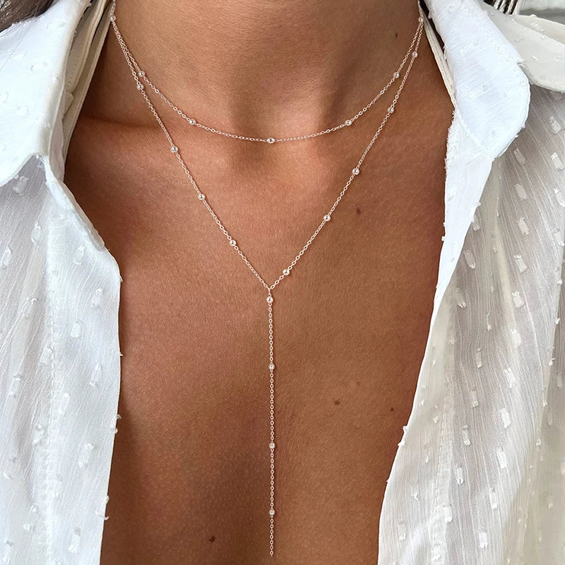 14K Gold Plated Stainless Steel Y-Shaped CZ Necklace