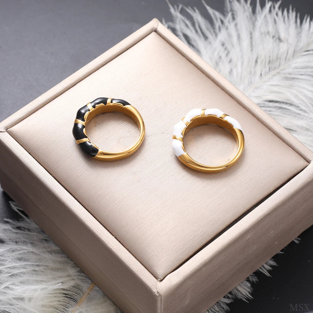 Twisted Wire Drip Enamel Gold Stainless Steel Ring
