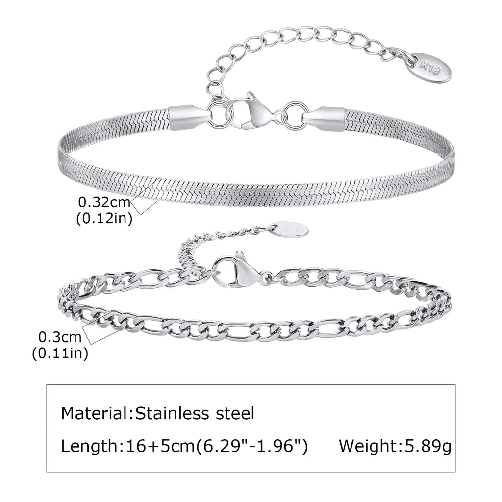 Nexus Stainless Steel Cuban and Rope Chain Bracelet Set