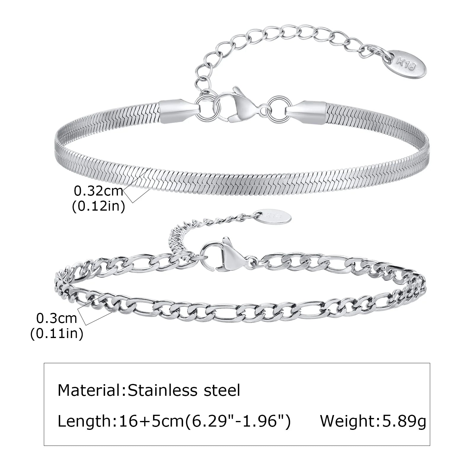 Nexus Stainless Steel Cuban and Rope Chain Bracelet Set