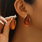 Translucent Amber Resin Chunky Teardrop Hoop Earrings