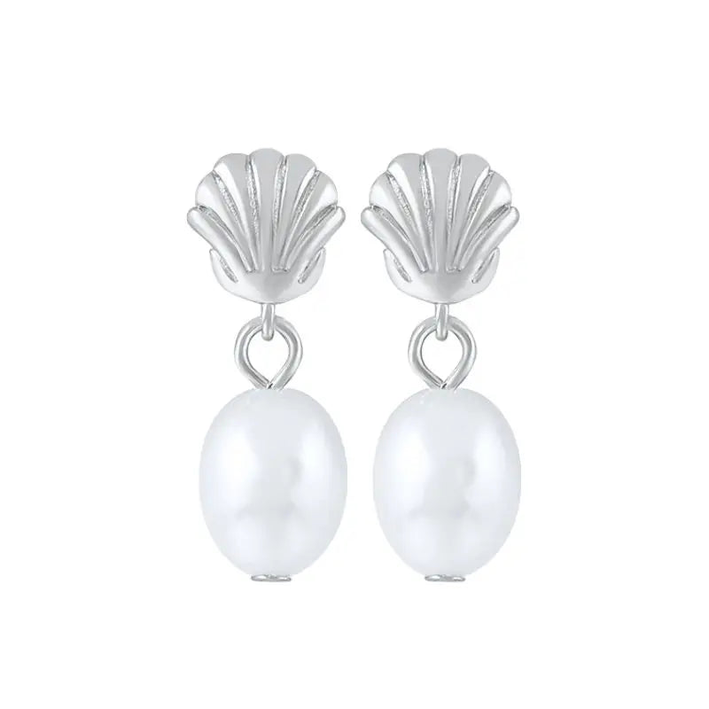 925 Silver Needle Pearl Huggie Hoop Earrings