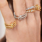 Three-Layer Interlocked Gold Zircon Stainless Steel Ring