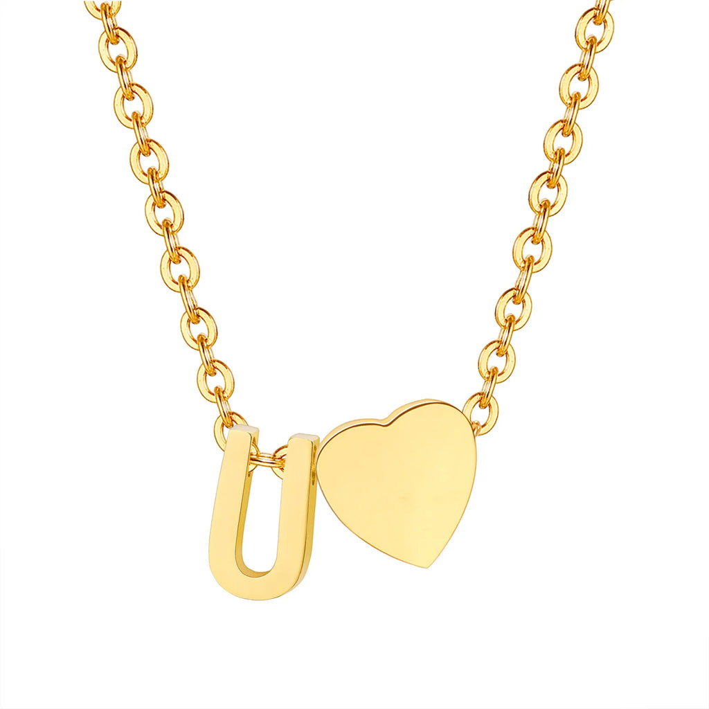 18K Gold Plated Petite Initial Heart Pendant Necklace