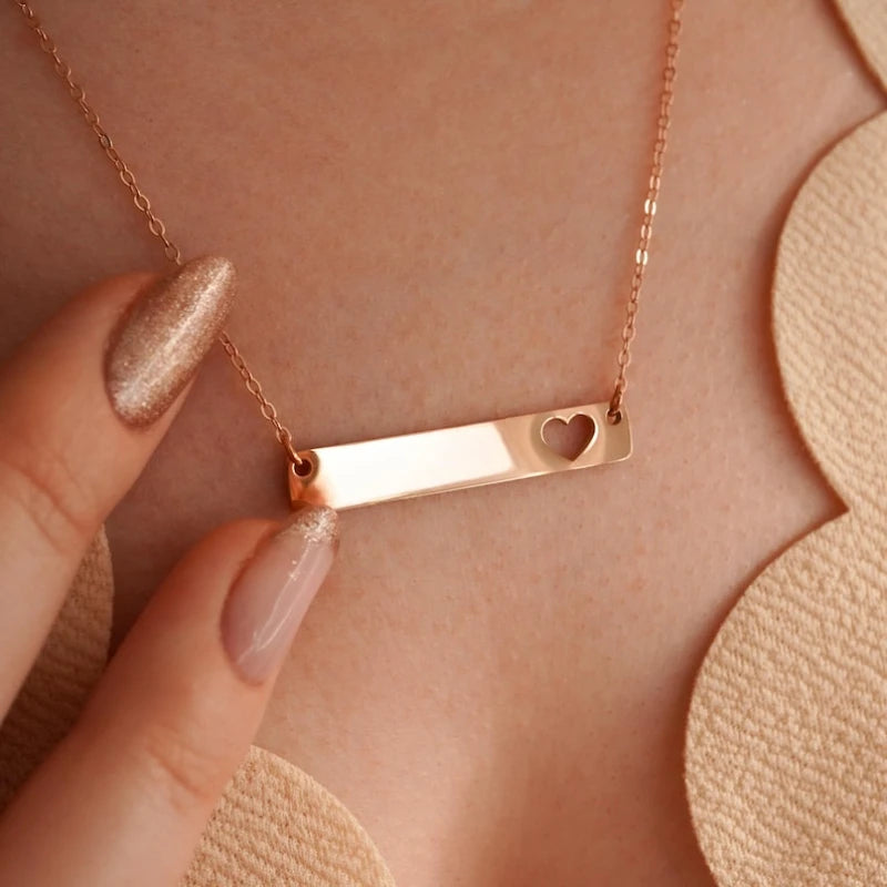 Hollow Heart Cutout Steel Bar Pendant Necklace Set (5 Pack)