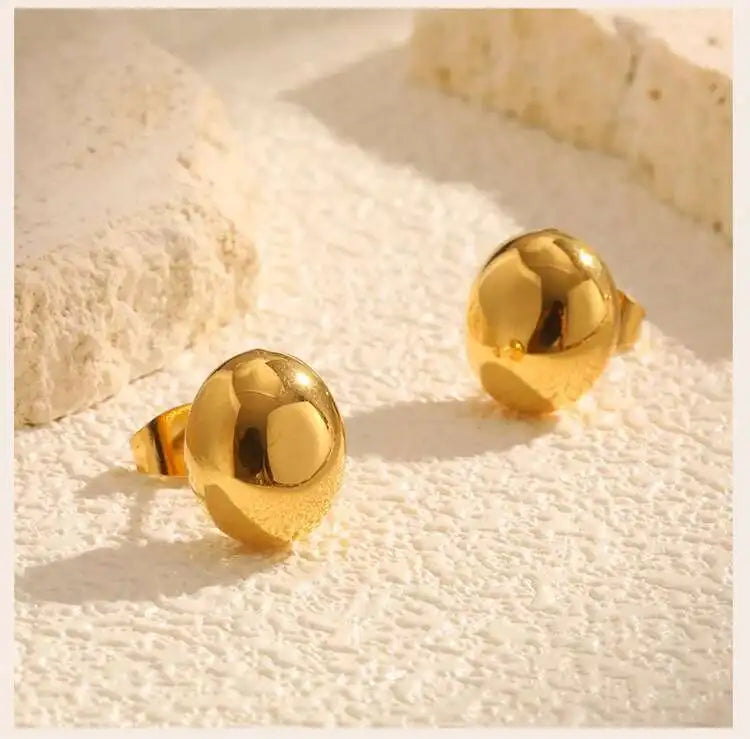 Oval Half-Ball Brushed Gold-Tone Button Earrings