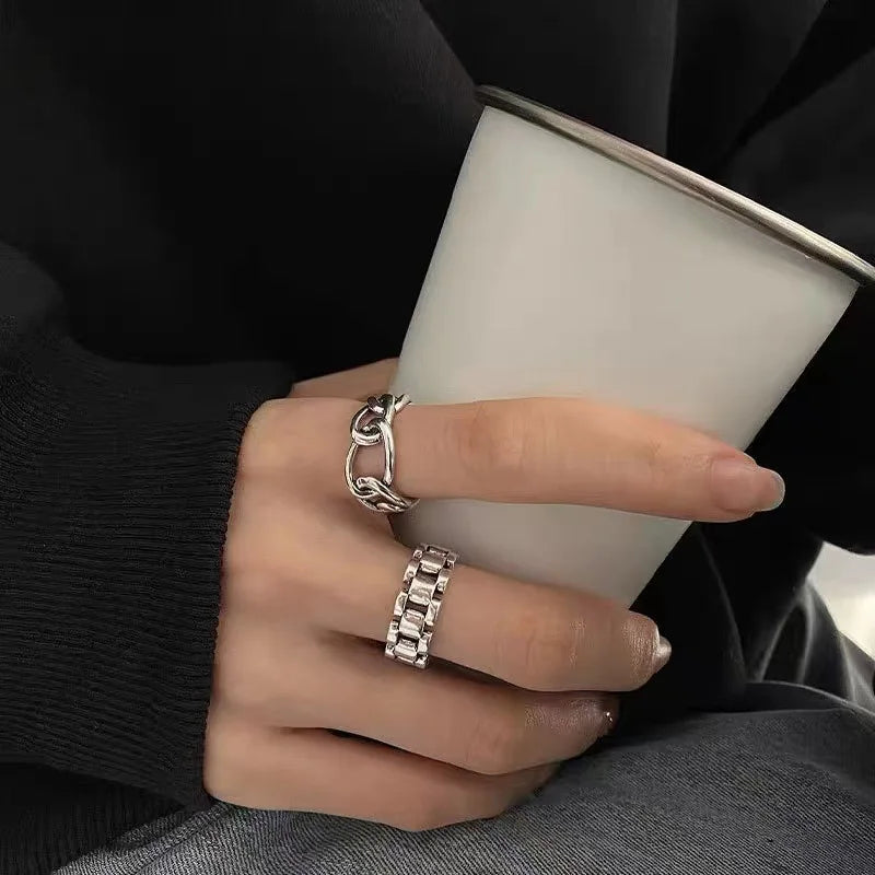 Geometric Cross Hollow Chain 925 Sterling Silver Ring