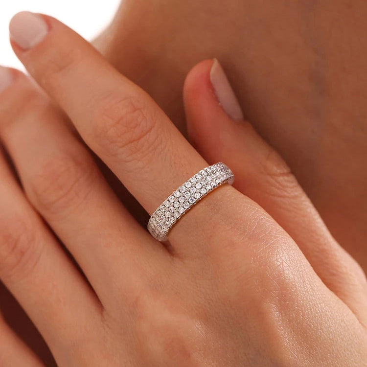 Sterling Silver AAAAA Micro Pave Eternity Band Ring