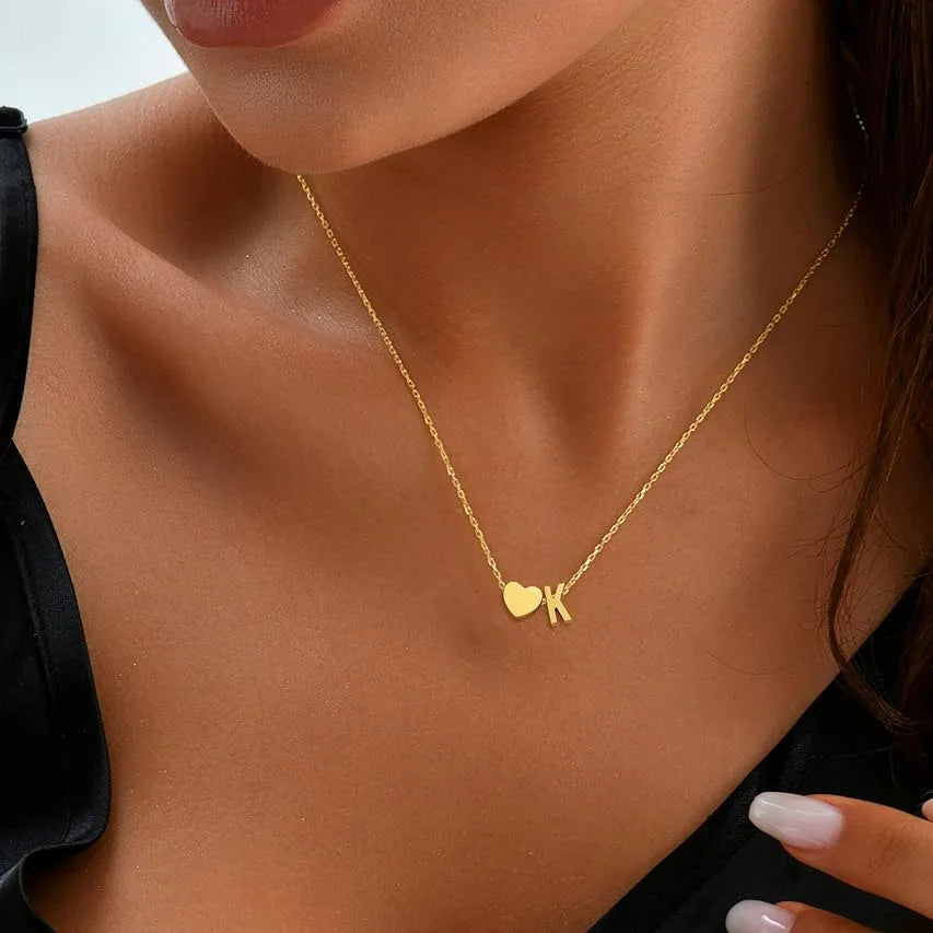 18K Gold Plated Petite Initial Heart Pendant Necklace
