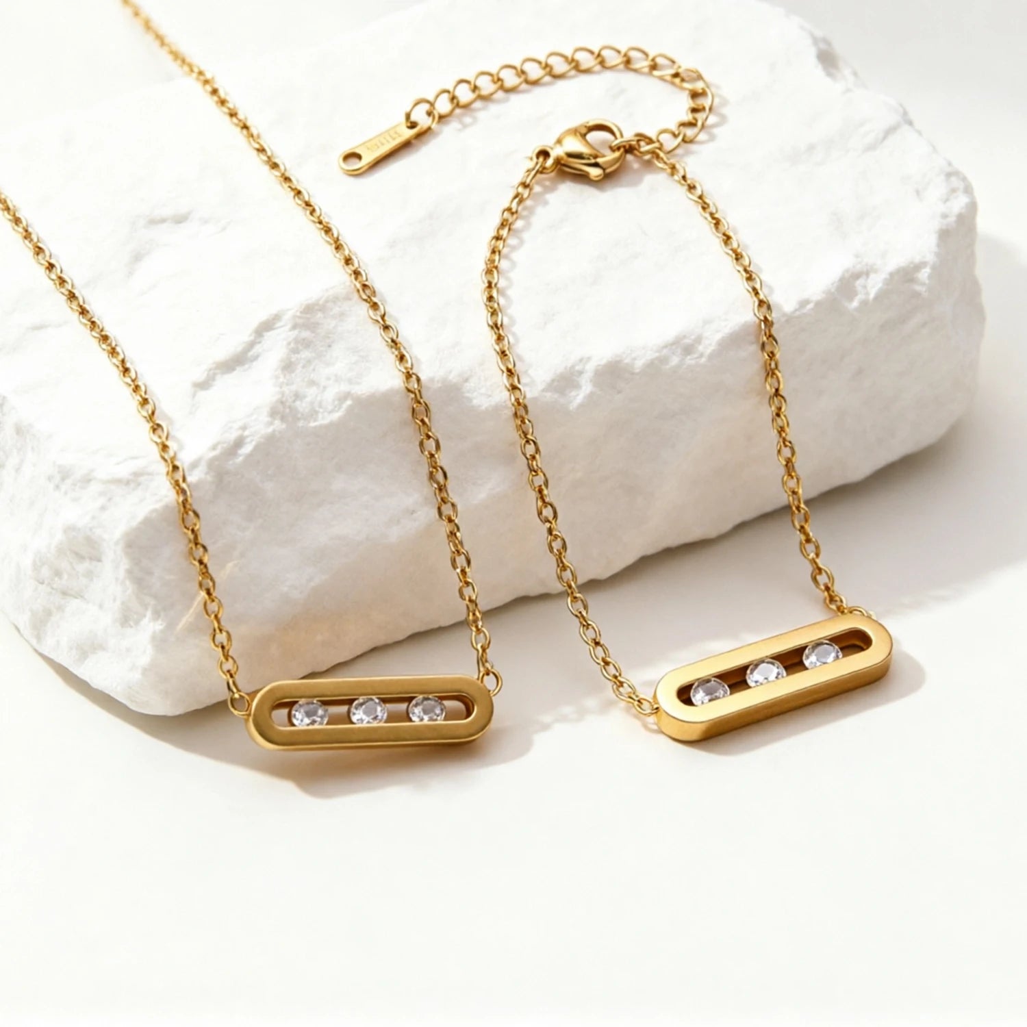 18K Gold Plated Moving CZ Necklace & Bracelet Set