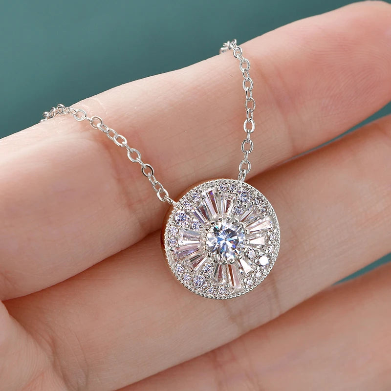 Moissanite Trapezoids Lucky Disc Medallion Necklace
