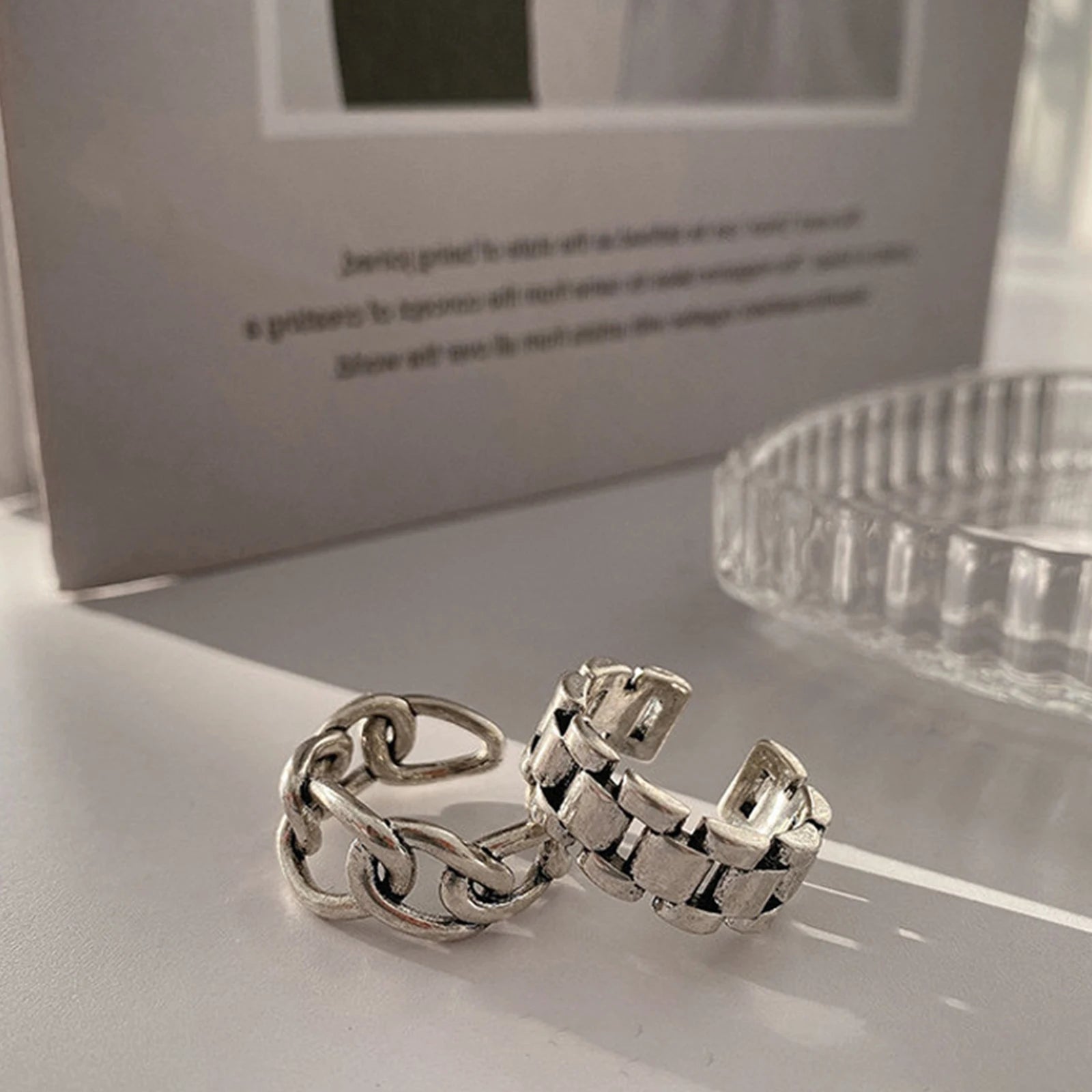 Geometric Cross Hollow Chain 925 Sterling Silver Ring