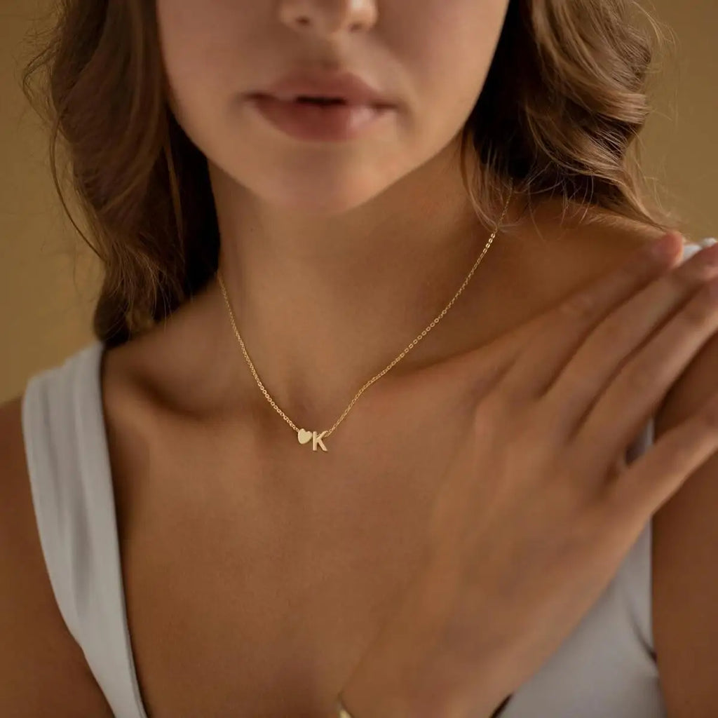 18K Gold Plated Petite Initial Heart Pendant Necklace