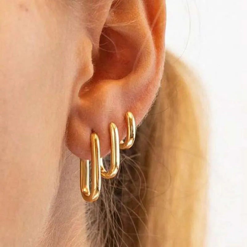 3-Pair Geometric Square Stainless Steel Hoop Earring Set