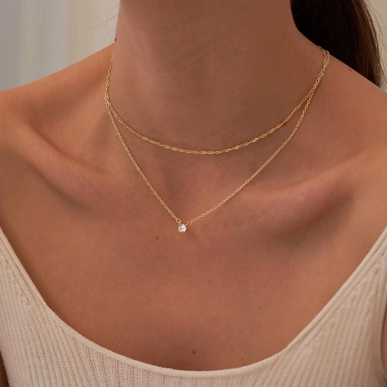 Gold Plated Solitaire Accent Choker Necklace