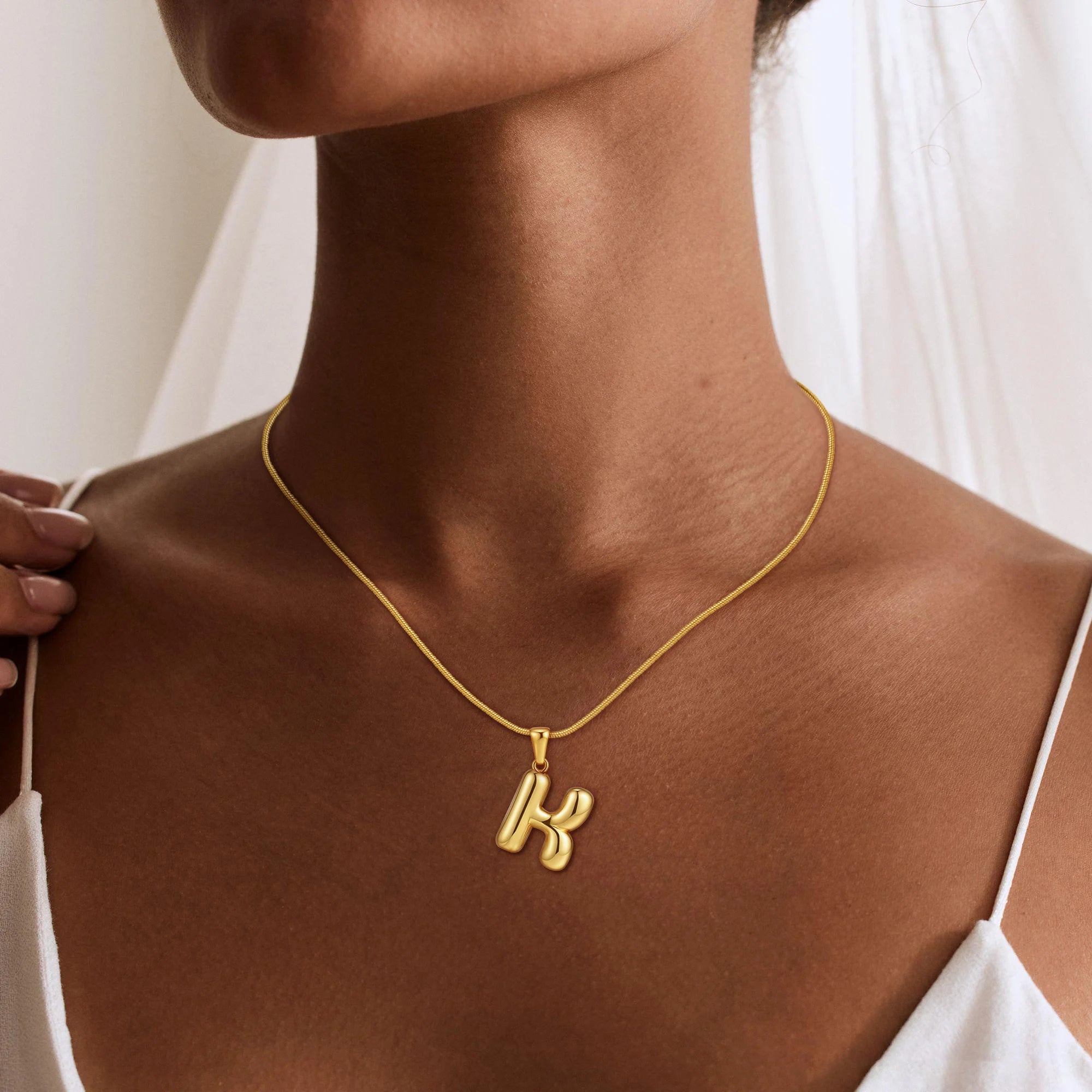 Personalized Gold Stainless Steel Initial Snake Chain Necklace