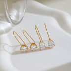 18K Gold PVD Stainless Steel Water Drop Zircon Wire Earrings