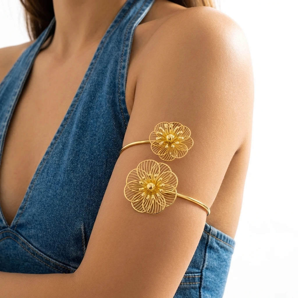Minimalist Gold Spiral Geometric Upper Arm Cuff