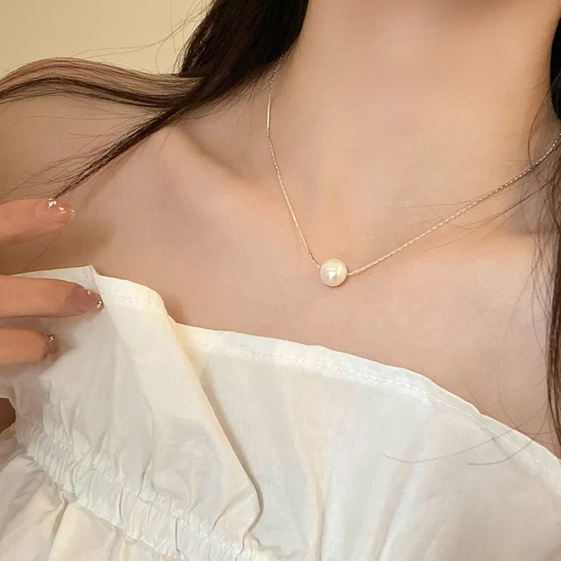 925 Sterling Silver Simple Pearl Pendant Necklace