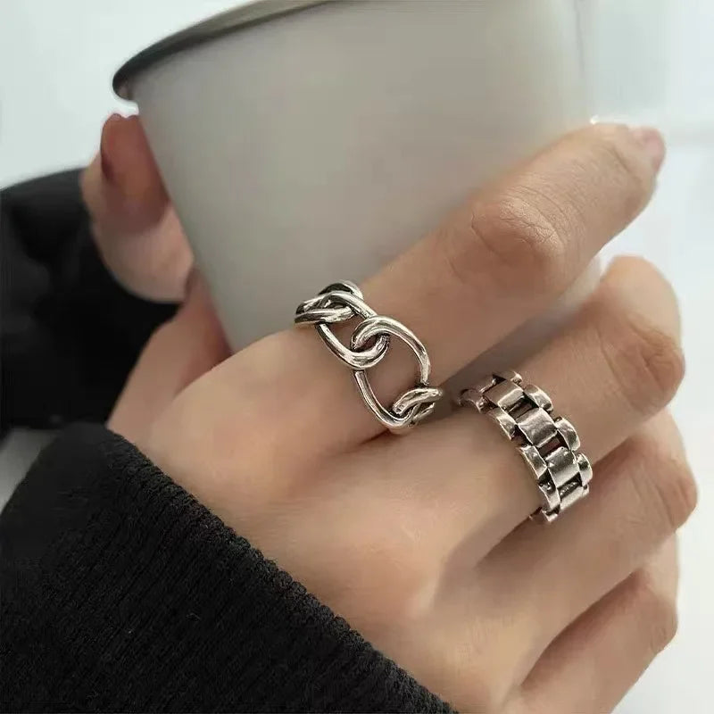 Geometric Cross Hollow Chain 925 Sterling Silver Ring