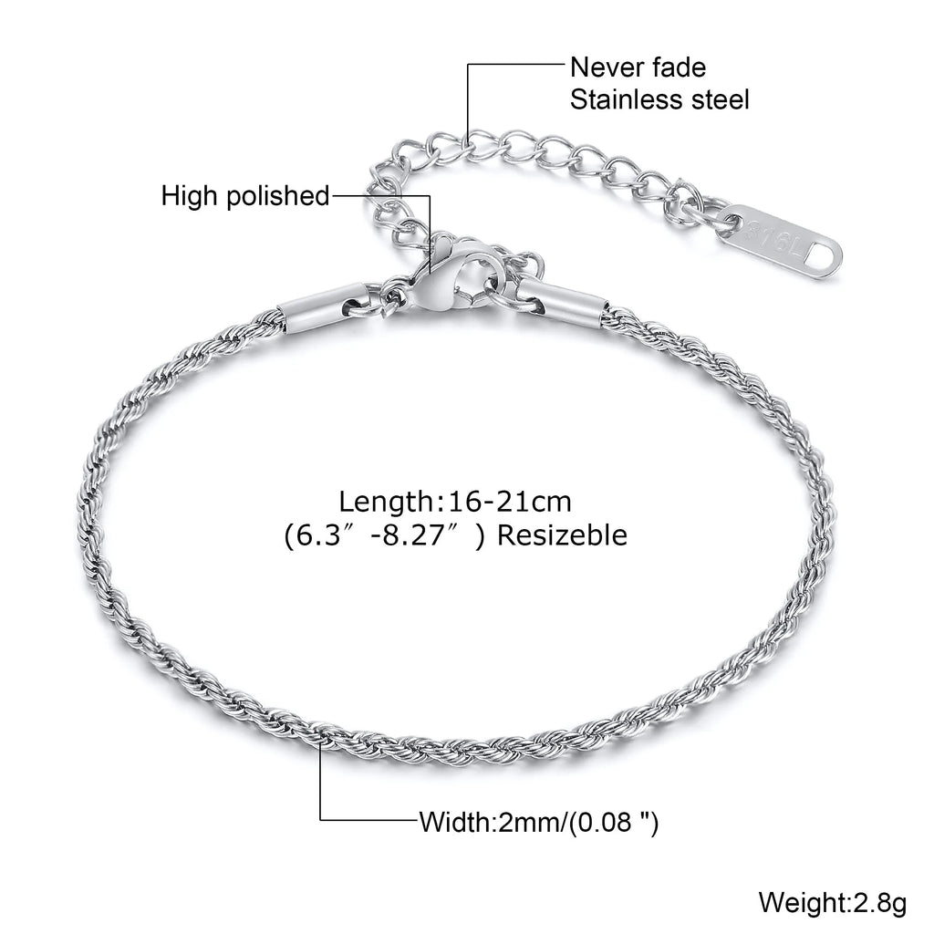 Nexus Stainless Steel Cuban and Rope Chain Bracelet Set