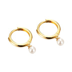 925 Silver Needle Pearl Huggie Hoop Earrings