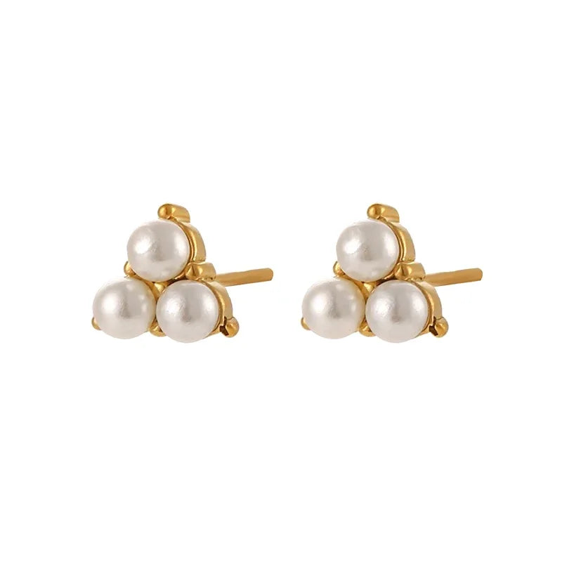 925 Silver Needle Pearl Huggie Hoop Earrings