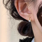 925 Silver Needle Pearl Huggie Hoop Earrings