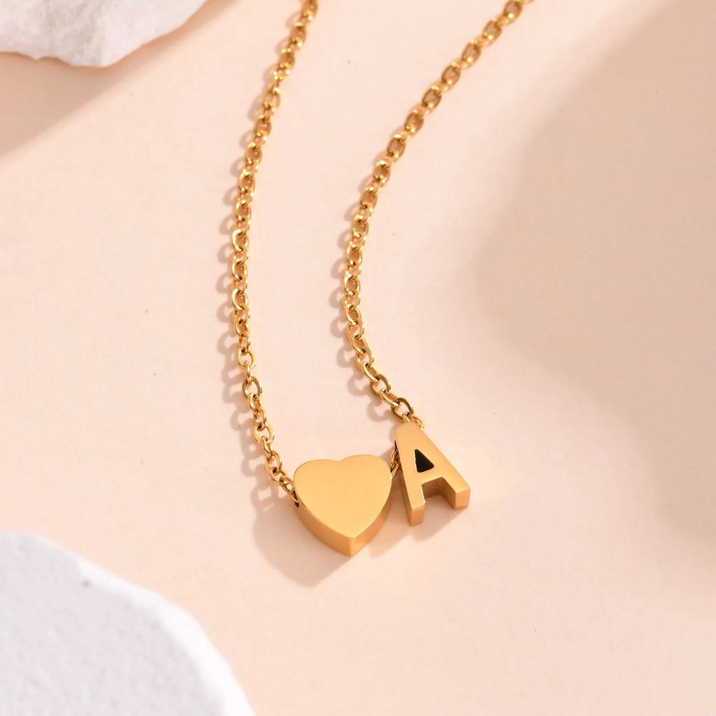 18K Gold Plated Petite Initial Heart Pendant Necklace