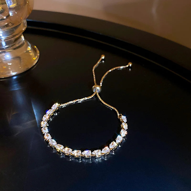 Soren Curved Wave Rhinestone Adjustable Bangle