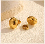 Oval Half-Ball Brushed Gold-Tone Button Earrings