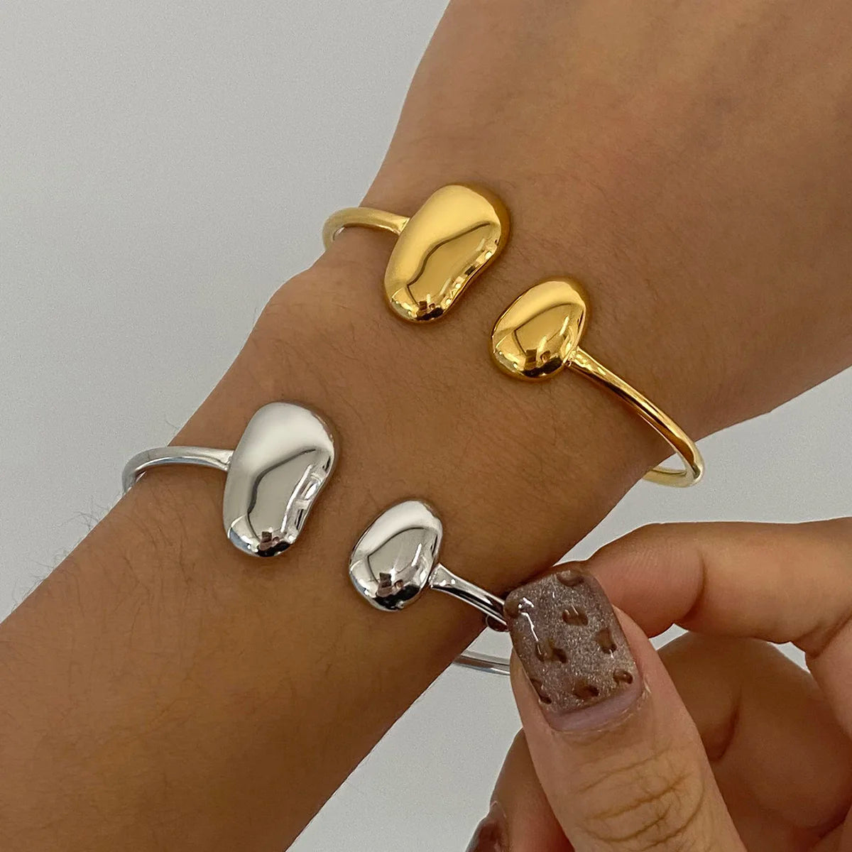 Astrid Oval Pearl and Open Heart Cuff Bangle