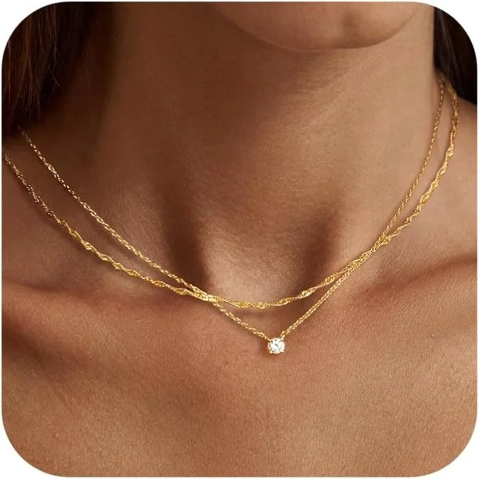 Gold Plated Solitaire Accent Choker Necklace
