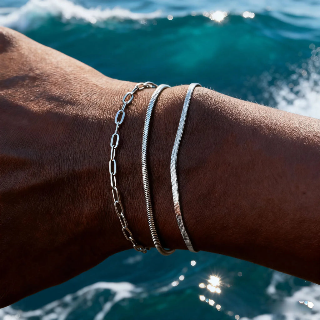 Nexus Stainless Steel Cuban and Rope Chain Bracelet Set