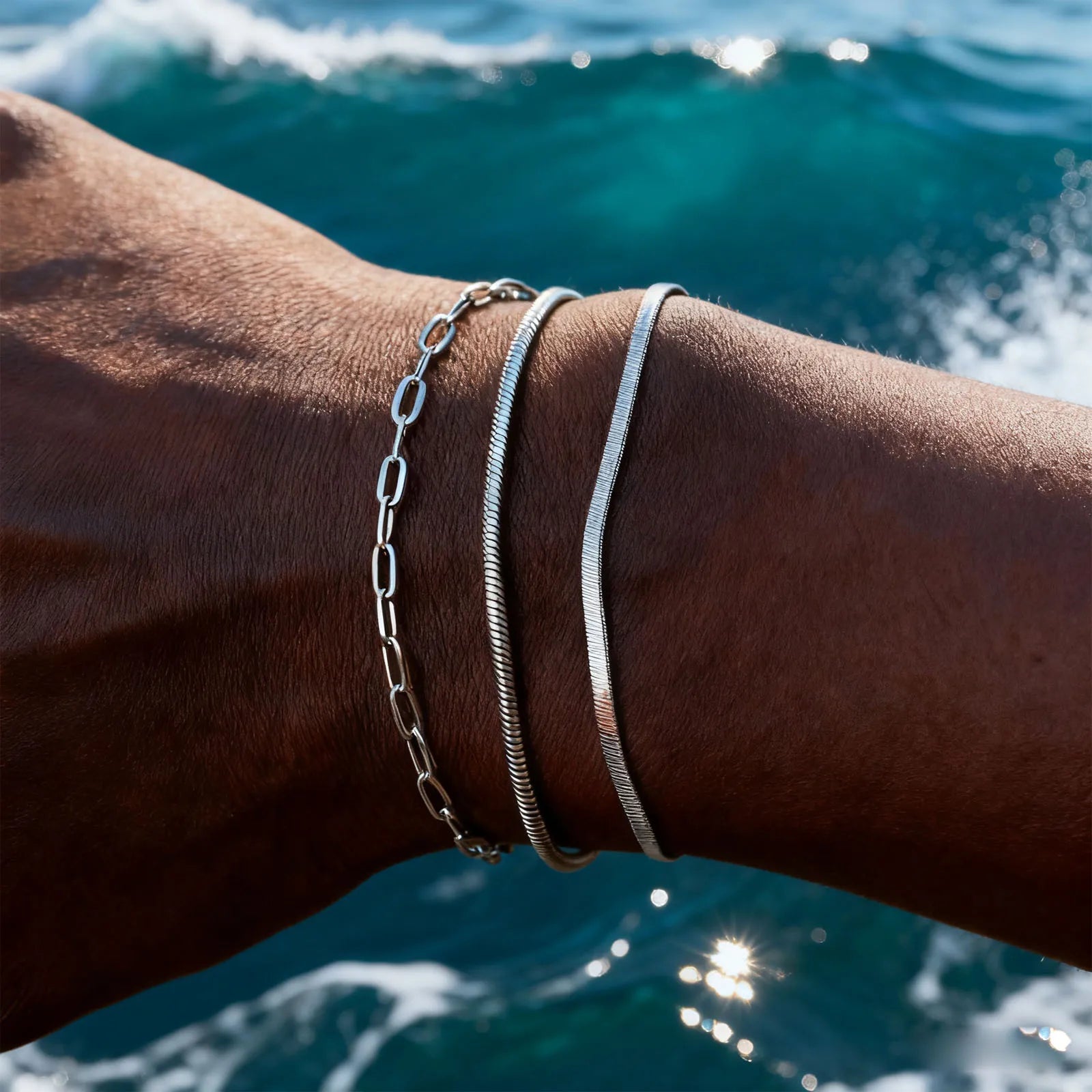 Nexus Stainless Steel Cuban and Rope Chain Bracelet Set