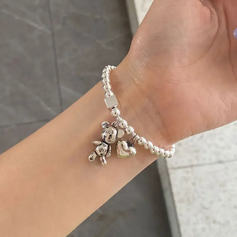 Orla Silver Bead Bracelet with Bear Charm