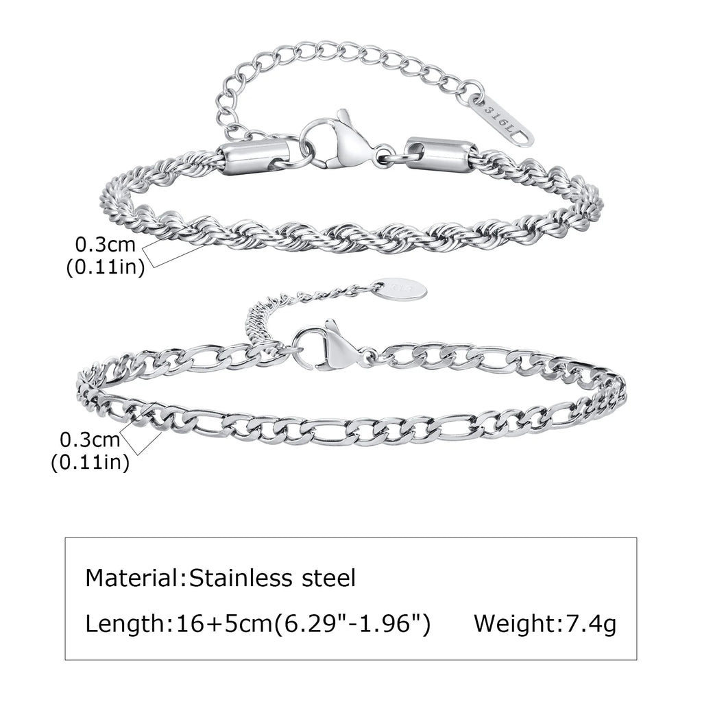 Nexus Stainless Steel Cuban and Rope Chain Bracelet Set