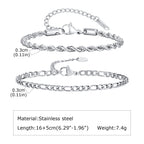 Nexus Stainless Steel Cuban and Rope Chain Bracelet Set