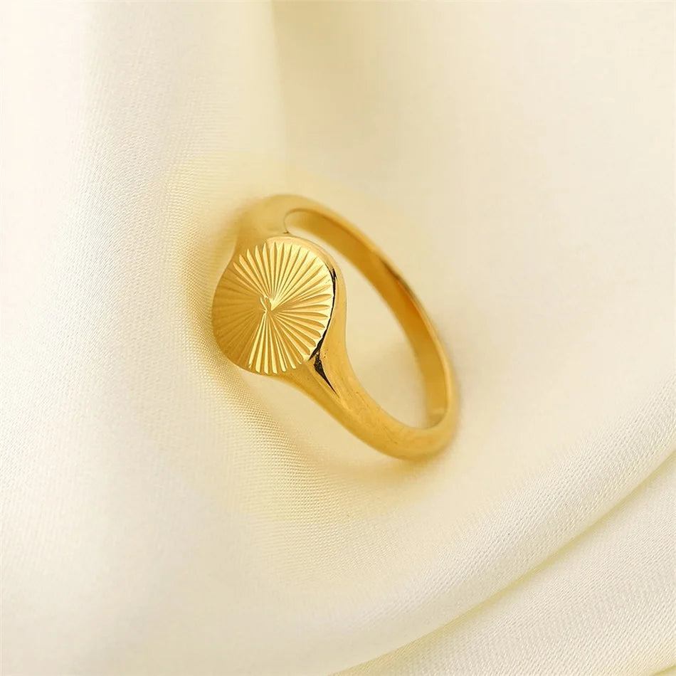 Chunky Dome Rays Texture Stainless Steel Signet Ring
