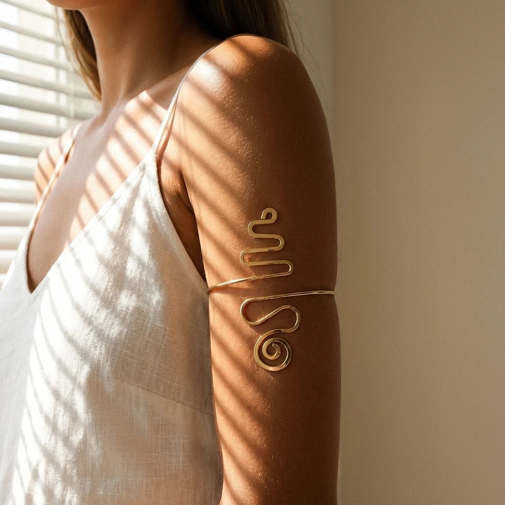 Minimalist Gold Spiral Geometric Upper Arm Cuff