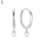 925 Silver Needle Pearl Huggie Hoop Earrings