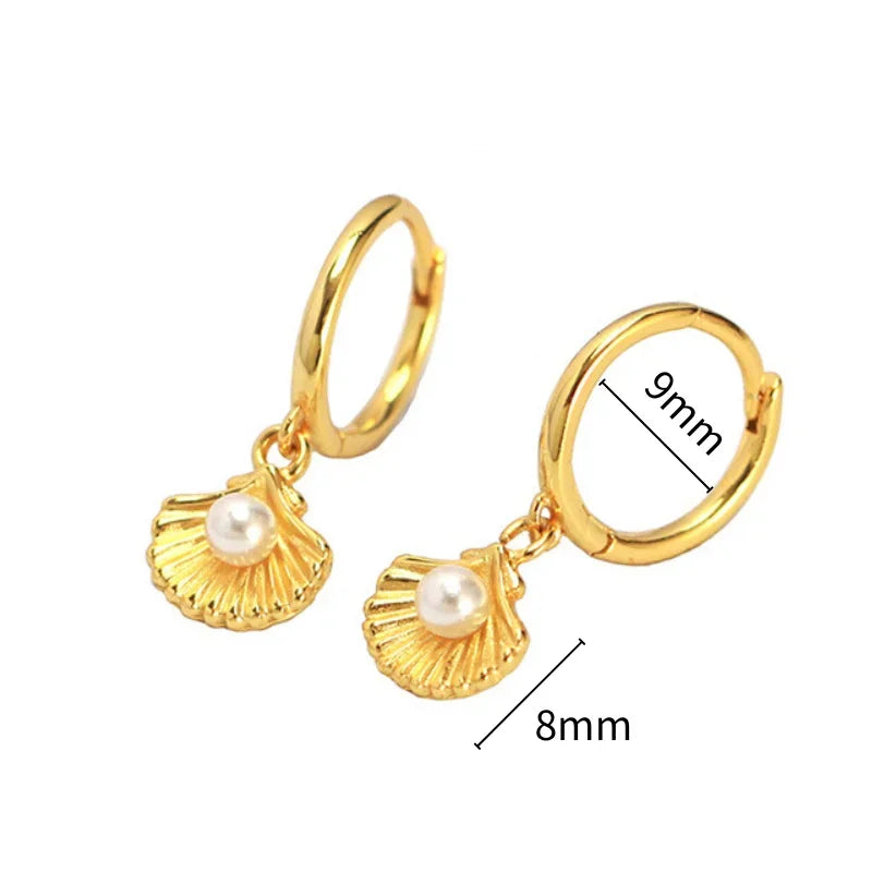 925 Silver Needle Pearl Huggie Hoop Earrings