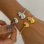 Astrid Oval Pearl and Open Heart Cuff Bangle
