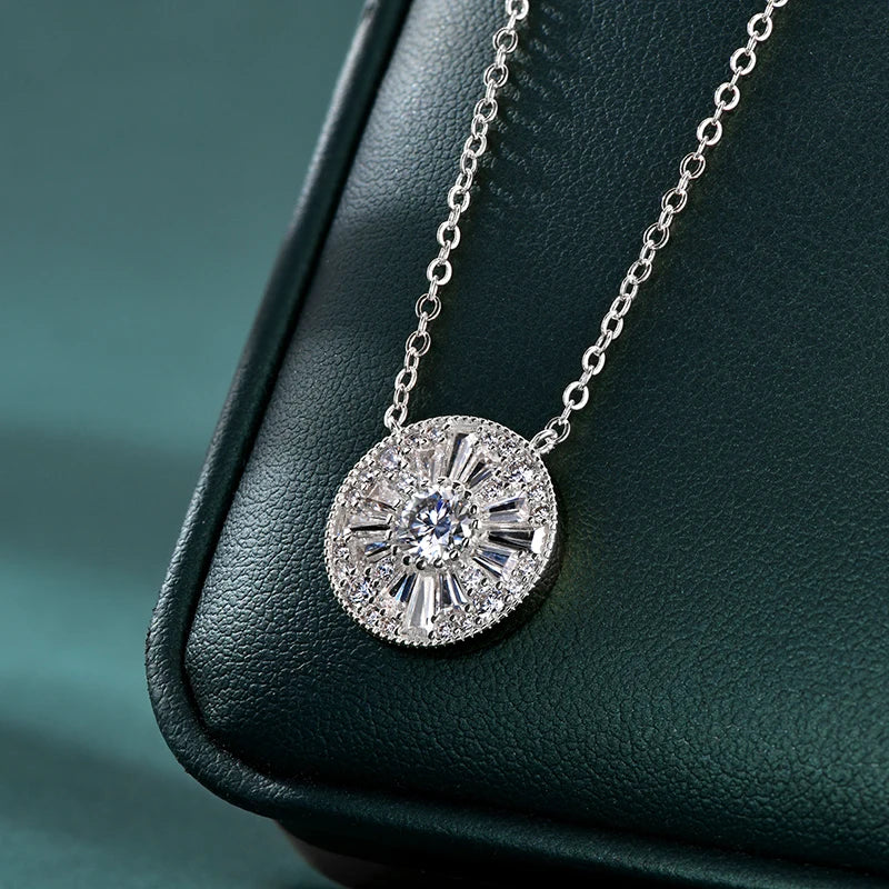 Moissanite Trapezoids Lucky Disc Medallion Necklace