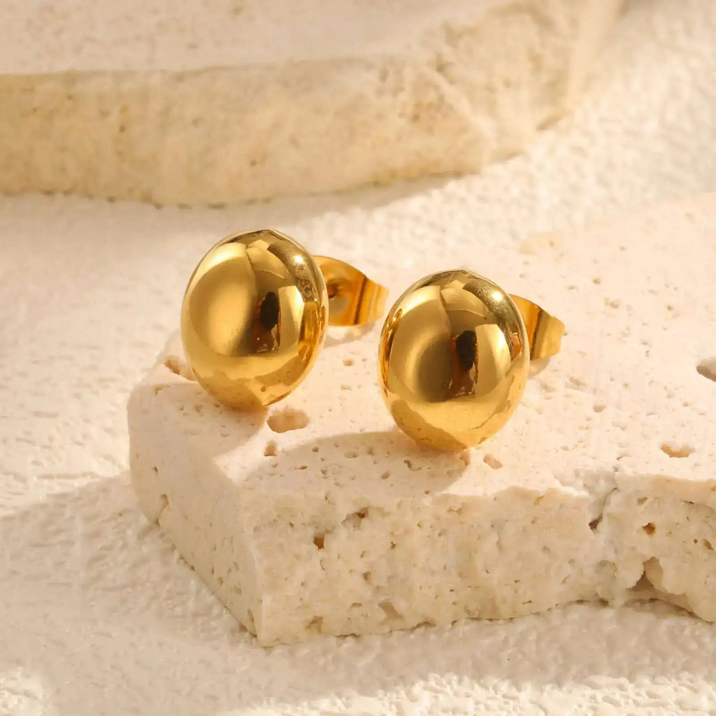 Oval Half-Ball Brushed Gold-Tone Button Earrings