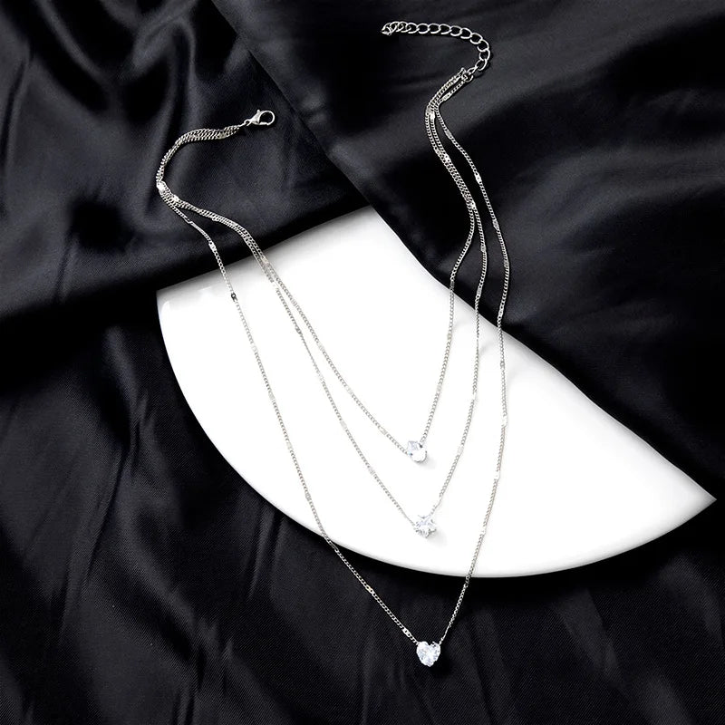 Radiant Zircon Multi-Layered Choker Pendant Necklace