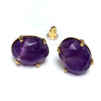 Gold Oval Faceted Natural Stone Stud Earrings