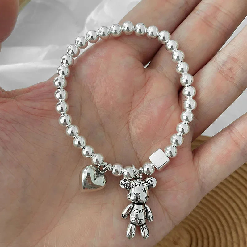 Orla Silver Bead Bracelet with Bear Charm