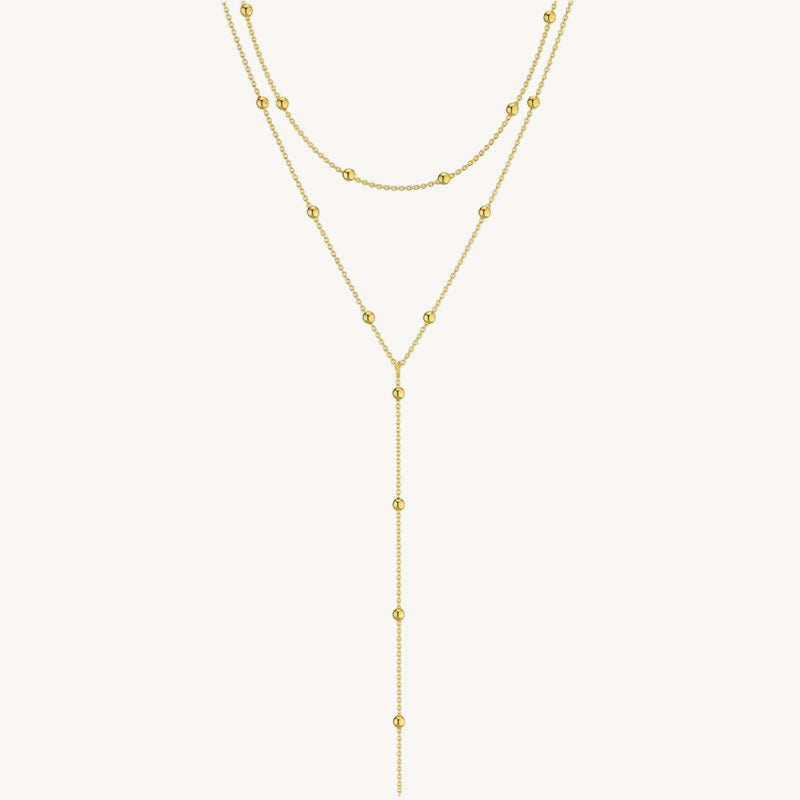 14K Gold Plated Stainless Steel Y-Shaped CZ Necklace