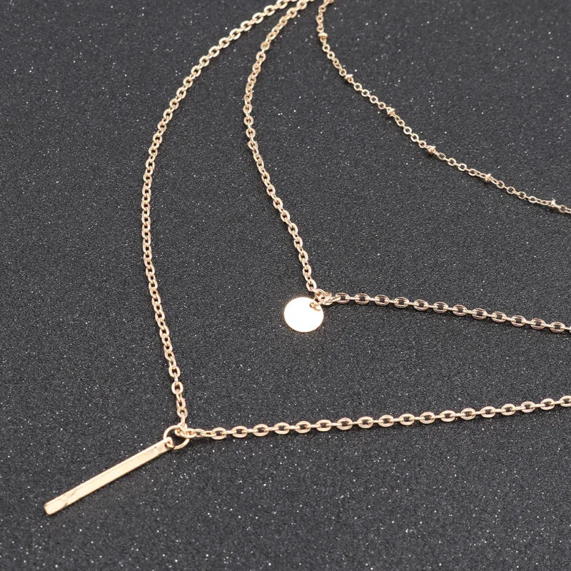 Triple Tier Gold Hollow Triangle Drop Necklace